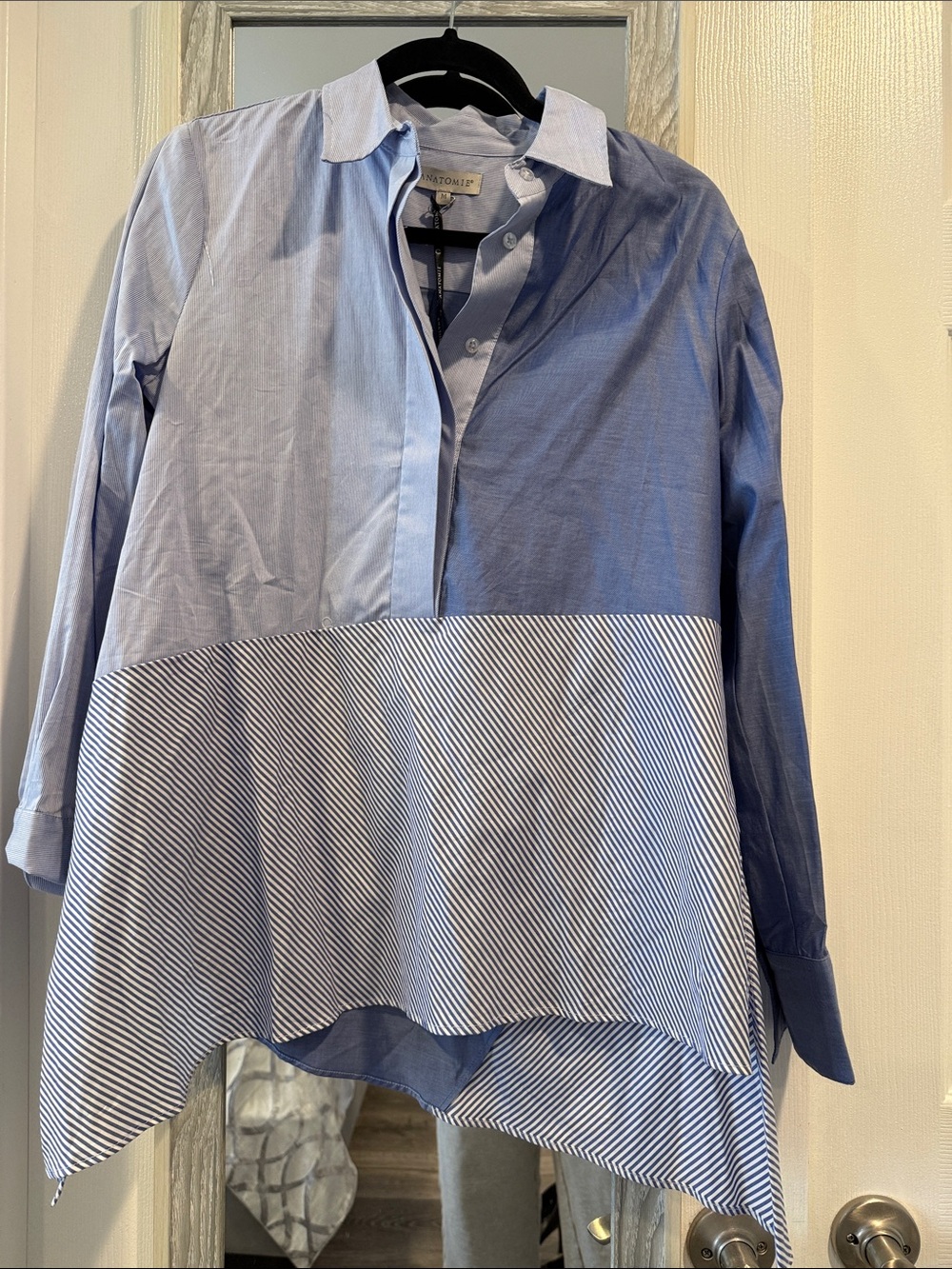 Anatomie Two-Tone Blue and White Panel Button-Down Shirt